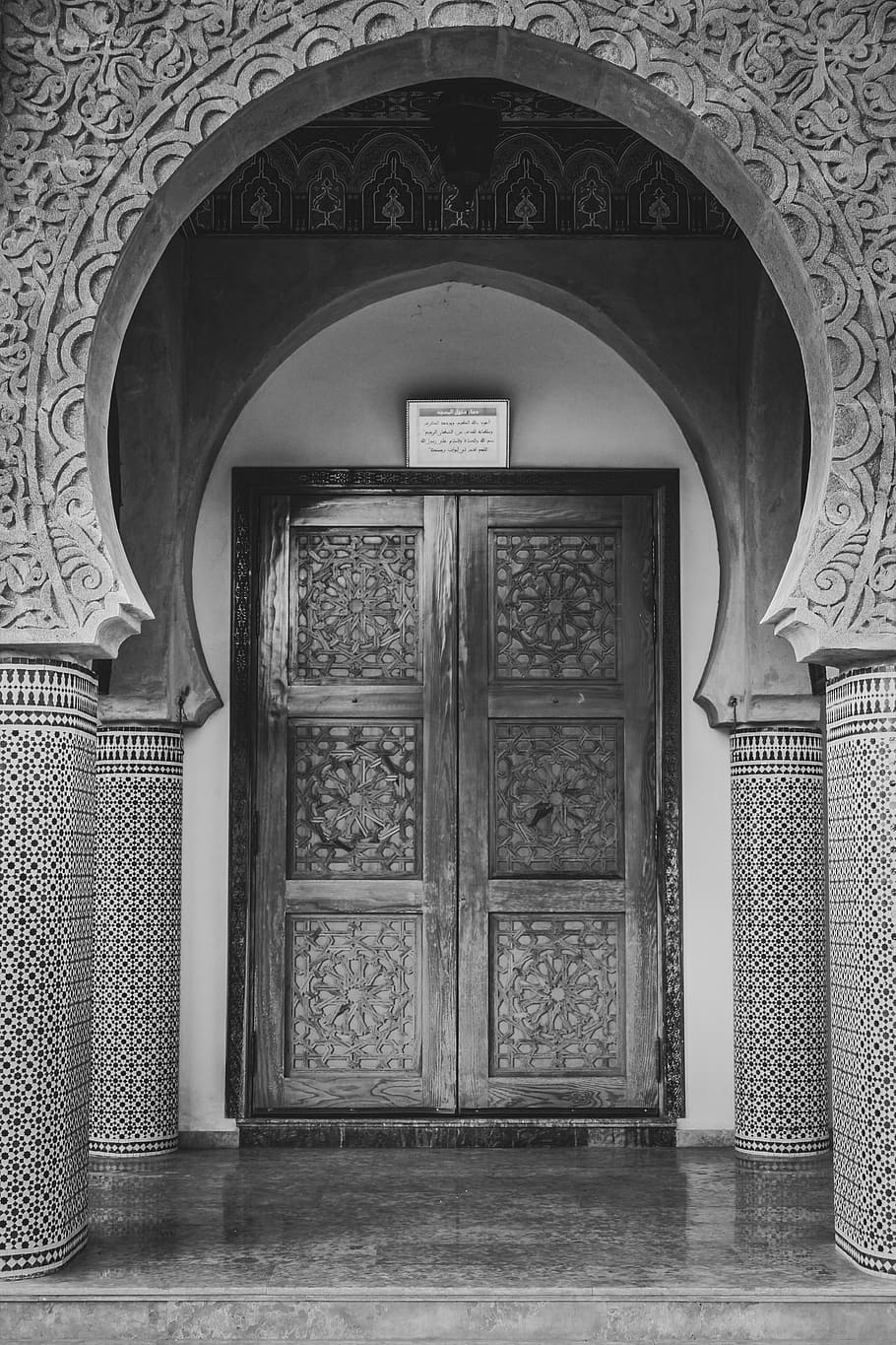 mosque, entrance, exterior, engineering, white and black, architecture