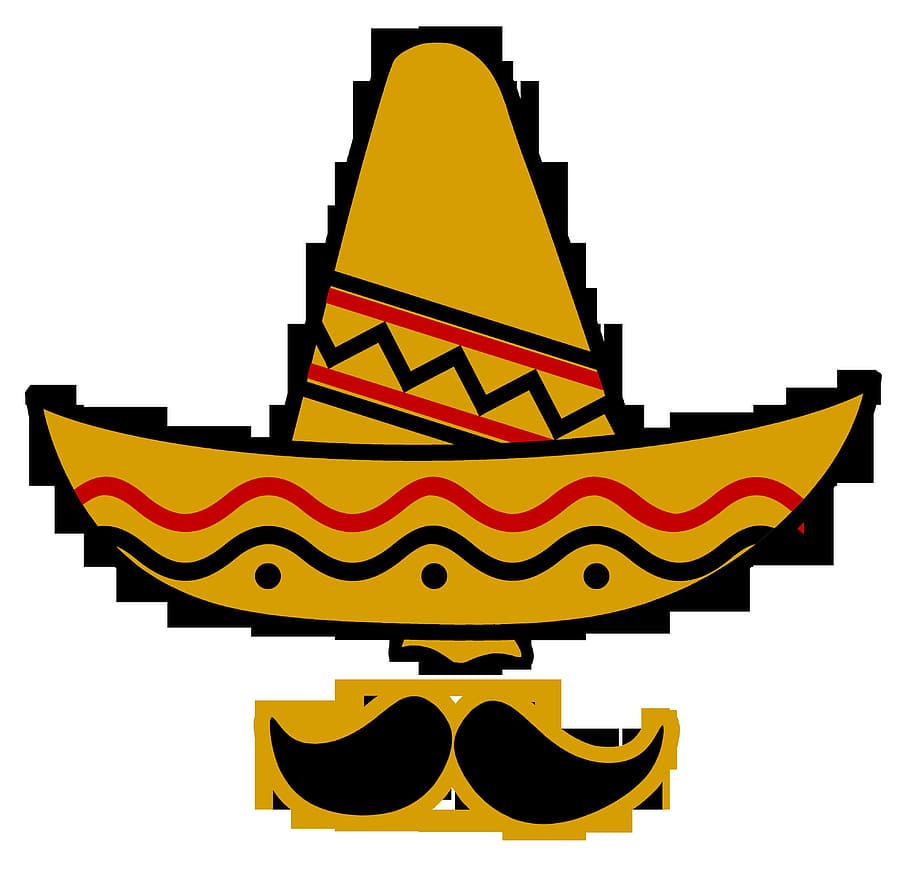 sombrero, hat, moustasche, graphic, graphical, white background, HD wallpaper