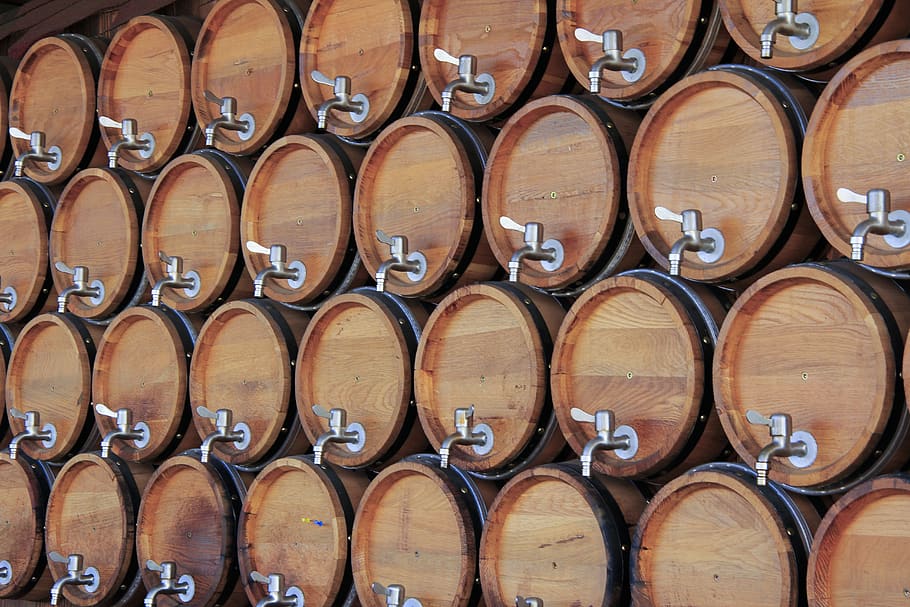 kegs, barrel, crane, pattern, wine, preparation, in a row, large group of objects HD wallpaper