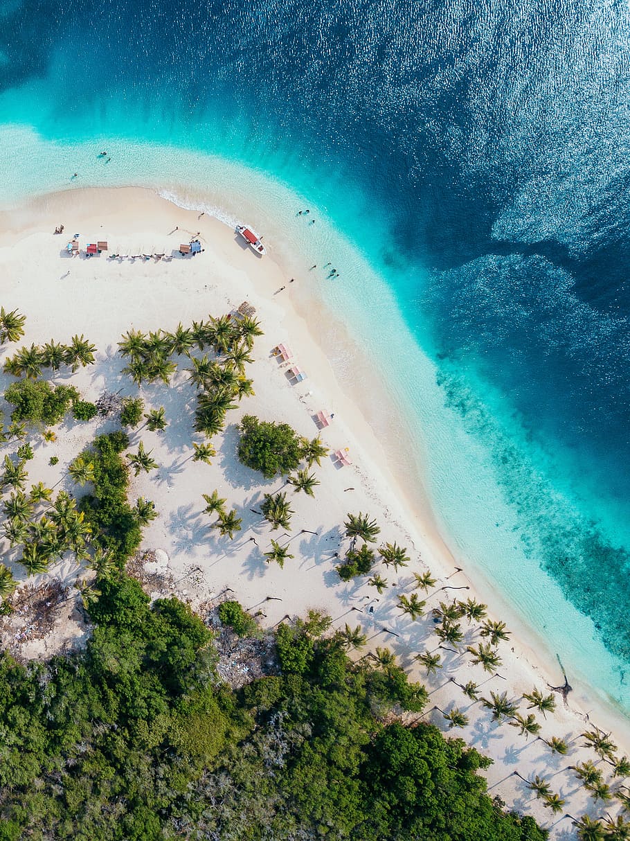 people on beach island during daytime, aerial, view, drone, sea