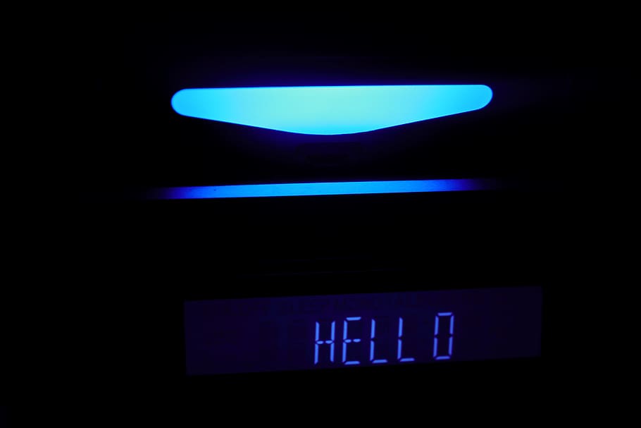 hello, blue, light, night, illuminated, close-up, communication HD wallpaper