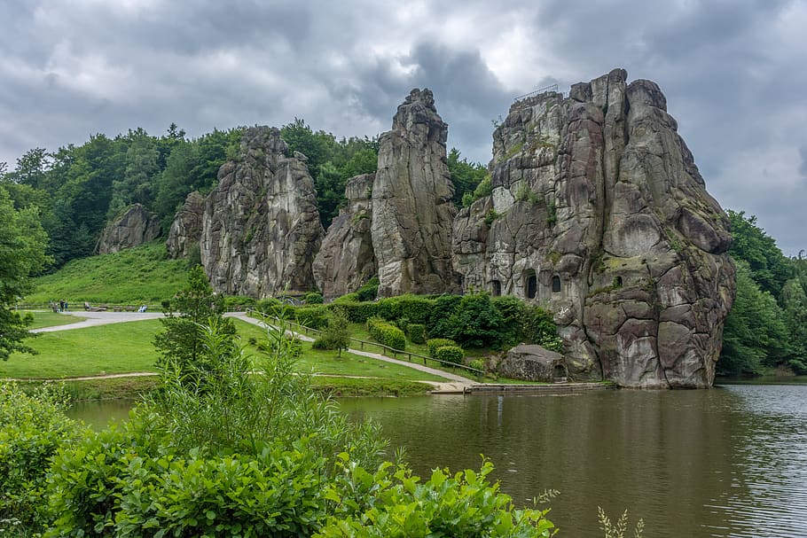 nature, stones, landscape, clouds, water, cloud - sky, beauty in nature HD wallpaper