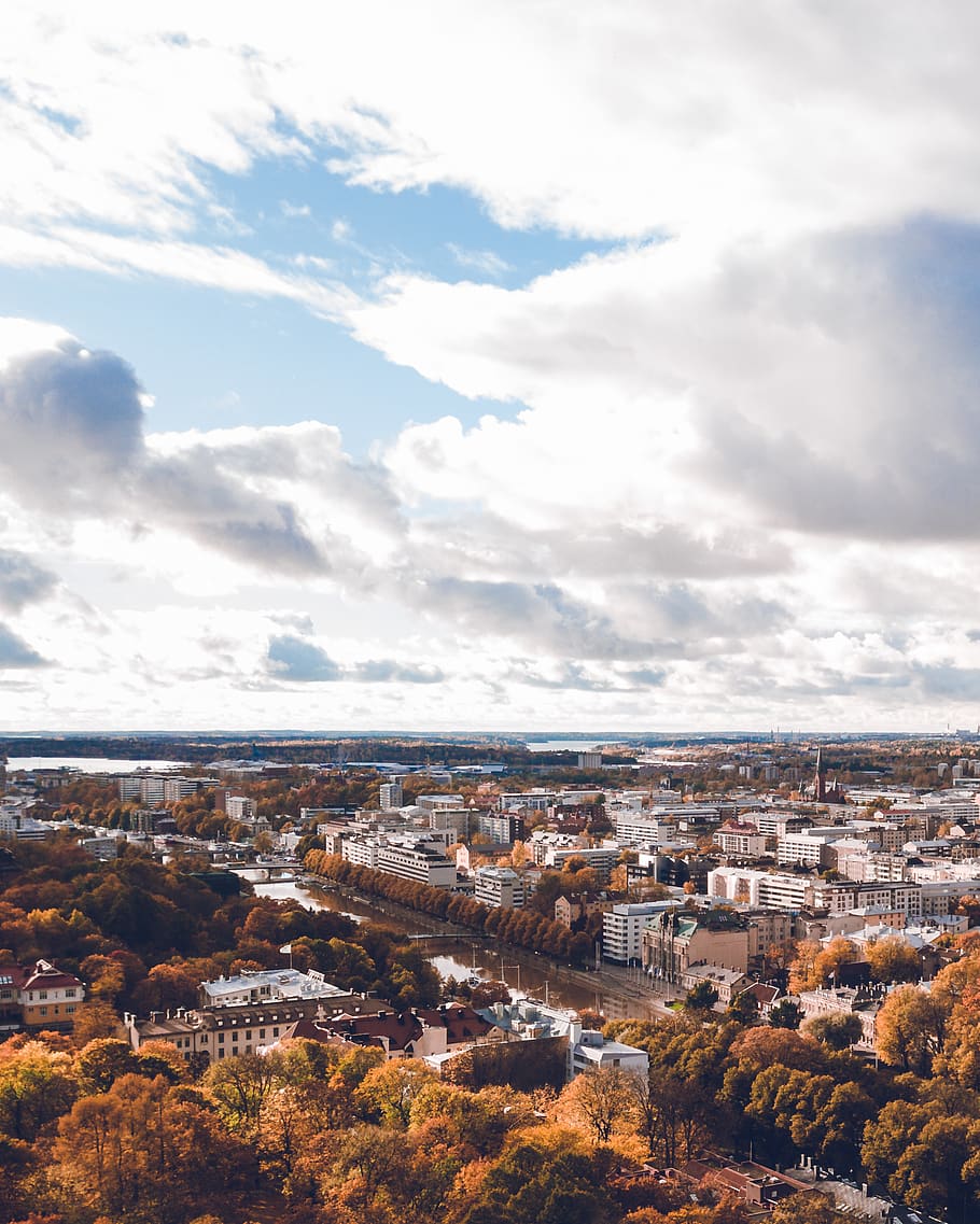 finland, turku, sunny, cloudy, sky, blue, autumn, city, portrait, HD wallpaper