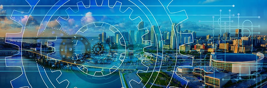 gears, skyline, work, mechanics, work processes, city, transmission HD wallpaper
