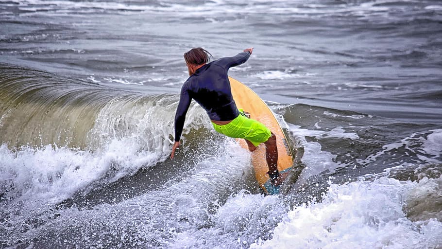 surfer, atlantic, north carolina, wave, sea, beach, water, coast HD wallpaper