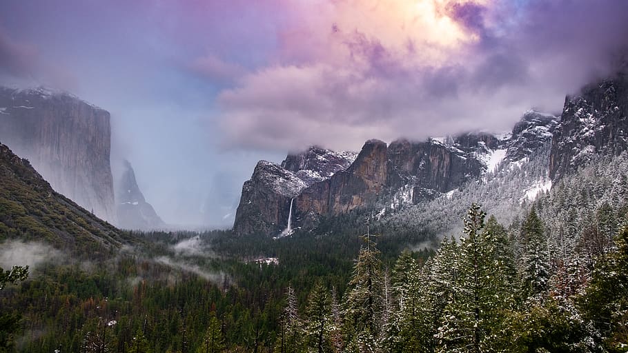 Green Forest Across Mountains, adventure, beauty in nature, clouds HD wallpaper