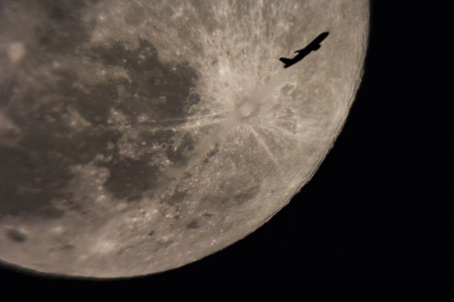 moon, plane, transit, exhaust, telescope, lucky, space, astronomy, HD wallpaper