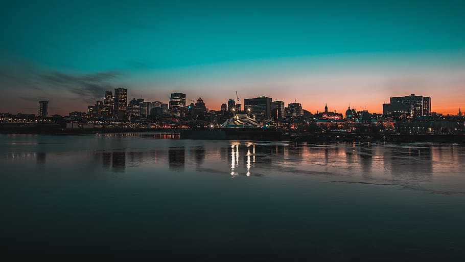 architecture, buildings, infrastructure, blue, sky, sunset HD wallpaper