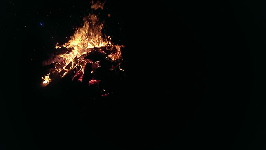 dark, night, fire, flame, bonfire, hot, light, firewood, burning HD wallpaper