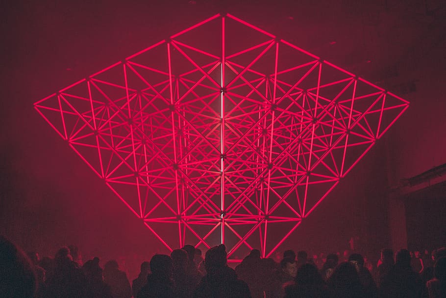 red diamond standee, group of people, architecture, night, crowd HD wallpaper