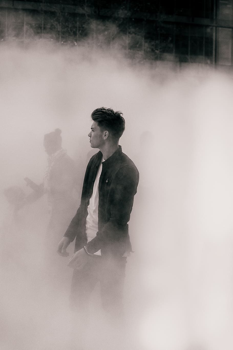 man surrounded with smoke, standing, one person, young adult HD wallpaper