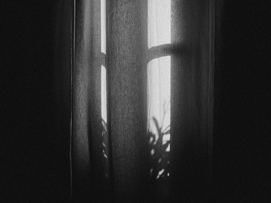 Gray Window Curtain, abstract, black and white, dark, grayscale HD wallpaper