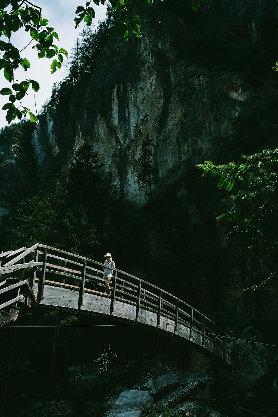 austria, möderndorf, garnitzenklamm, bridge, mountain, forest HD wallpaper