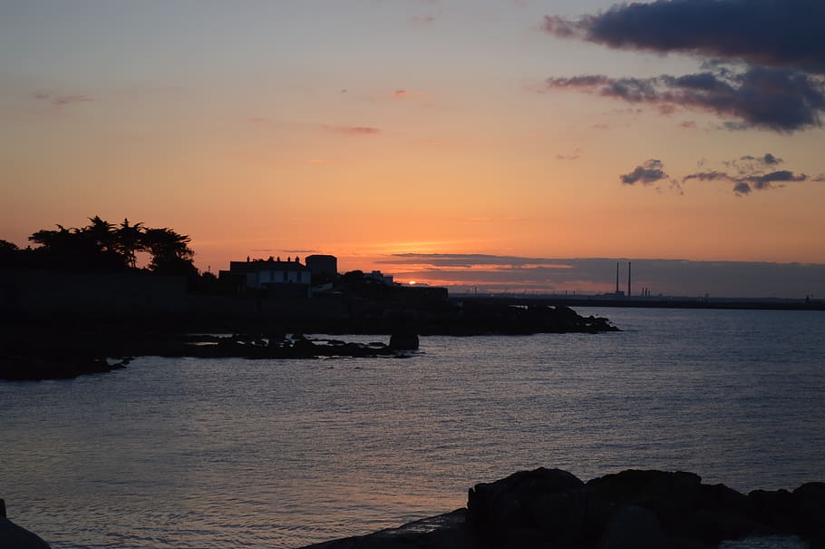 sunset, bay, sky, sea, harbour, skyline, nature, water, scenics - nature HD wallpaper