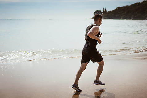 Man Wearing Black Tank Top and Running on Seashore, beach, enjoyment HD wallpaper