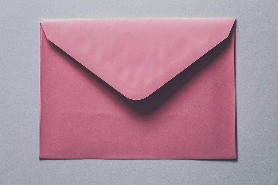 pink envelope, mail, box, airmail, greeting card, postcard, wax seal, HD wallpaper
