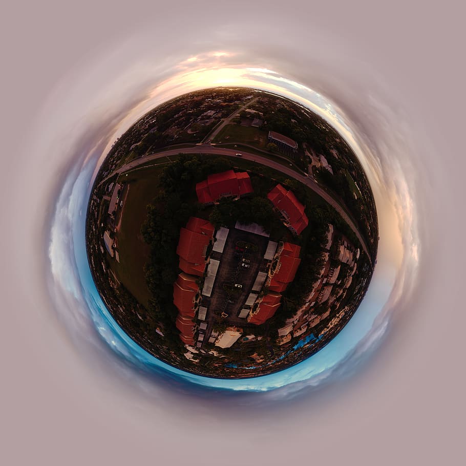 Little Big Planet Photography of Brown Concrete Buildings, 360 tiny planet, HD wallpaper