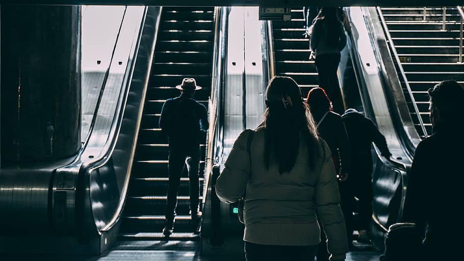 transportation, subway, people, crowd, escalators, real people HD wallpaper
