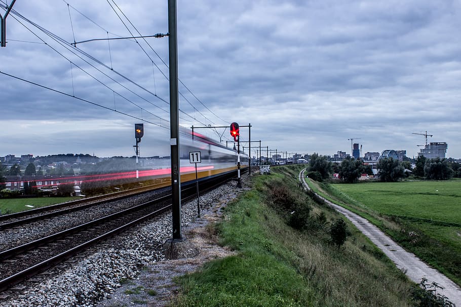 lent, netherlands, track, train, long exposure, light, nijmegen HD wallpaper