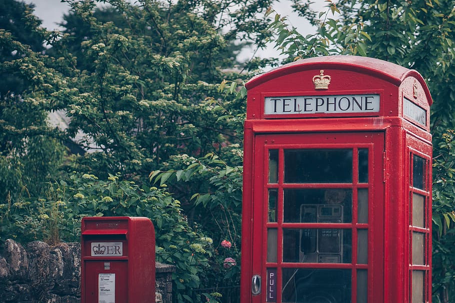 phone booth, kiosk, england, bt phone box, british post box, HD wallpaper