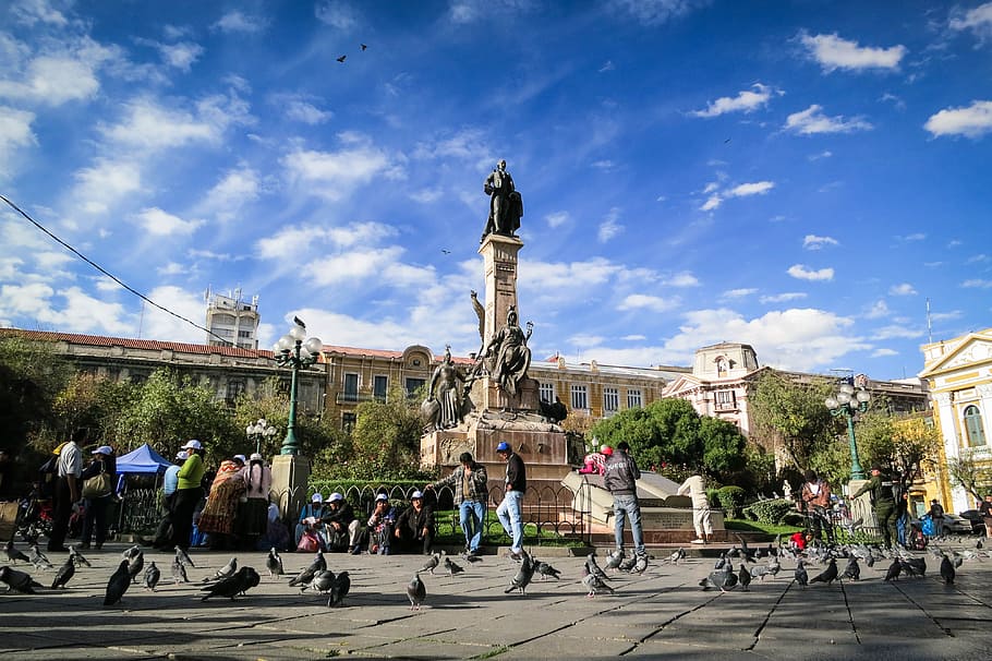 La Paz, Bolivia, landmark, monument, statue, people, pedestrians, HD wallpaper