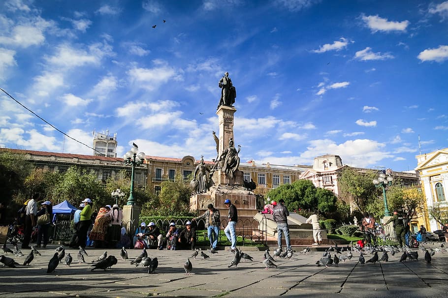 La Paz, Bolivia, landmark, monument, statue, people, pedestrians