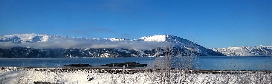 Mountain Coated With Snow Under Blue Sky, clouds, cold, daylight HD wallpaper