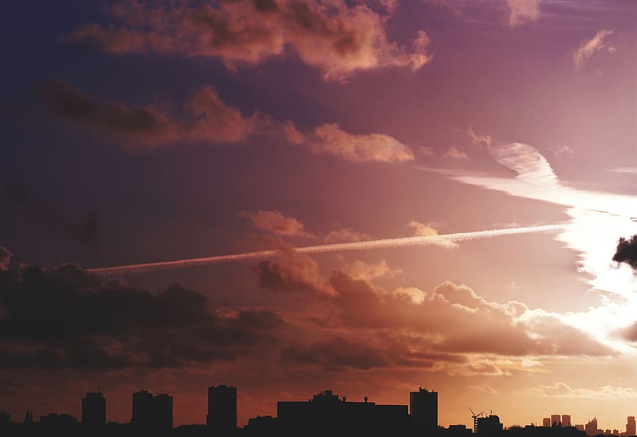 Silhouette of Skyline Under Sunset, city, clouds, dawn, cloud - sky HD wallpaper