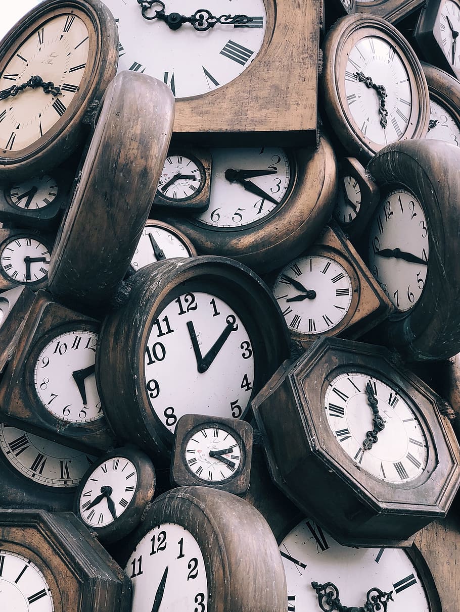 brown-and-white clocks, analog, vintage, old, old fashioned, wood HD wallpaper