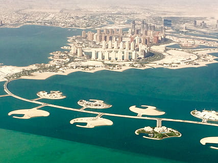 qatar, doha, sand, beach, desert, ocean, luxury, airplane, islands HD wallpaper