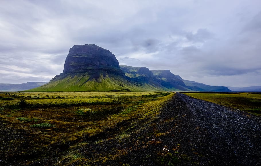 green valley under cloudy sky, nature, outdoors, plateau, hill HD wallpaper