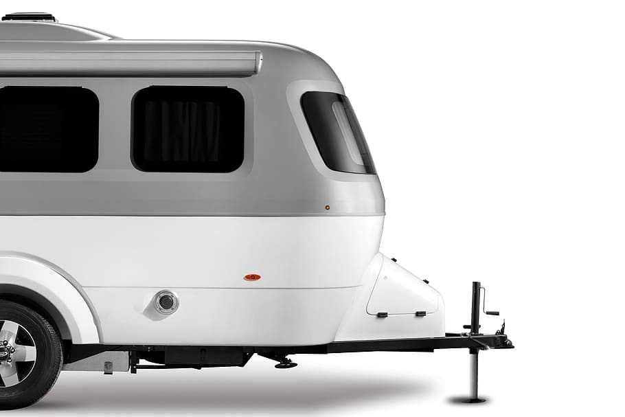white and gray travel trailer, electrical device, appliance, microwave