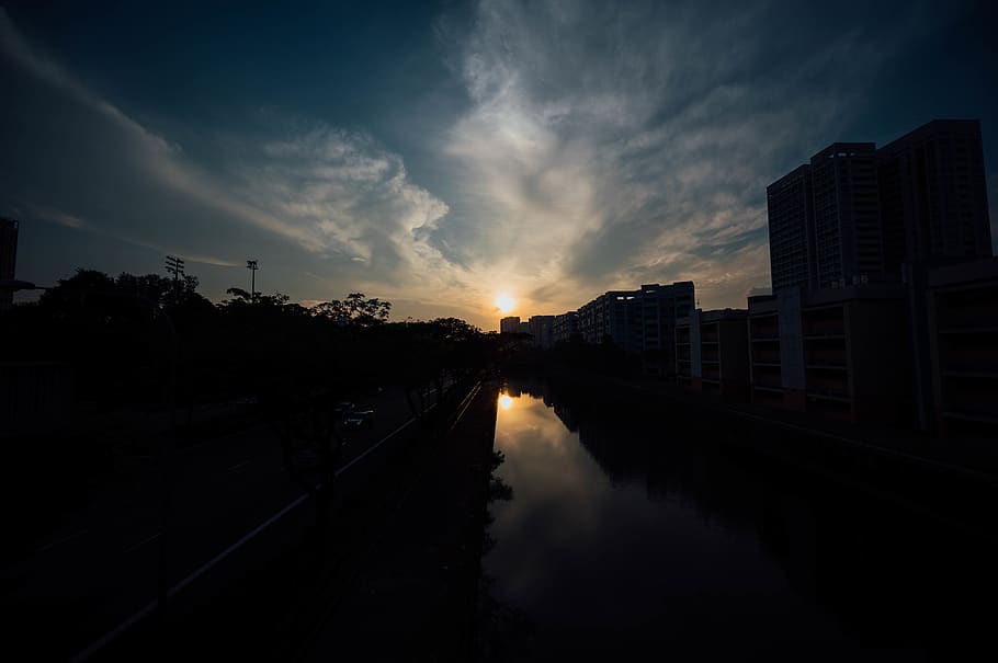 outdoors, ditch, light, flare, water, nature, canal, sunlight HD wallpaper