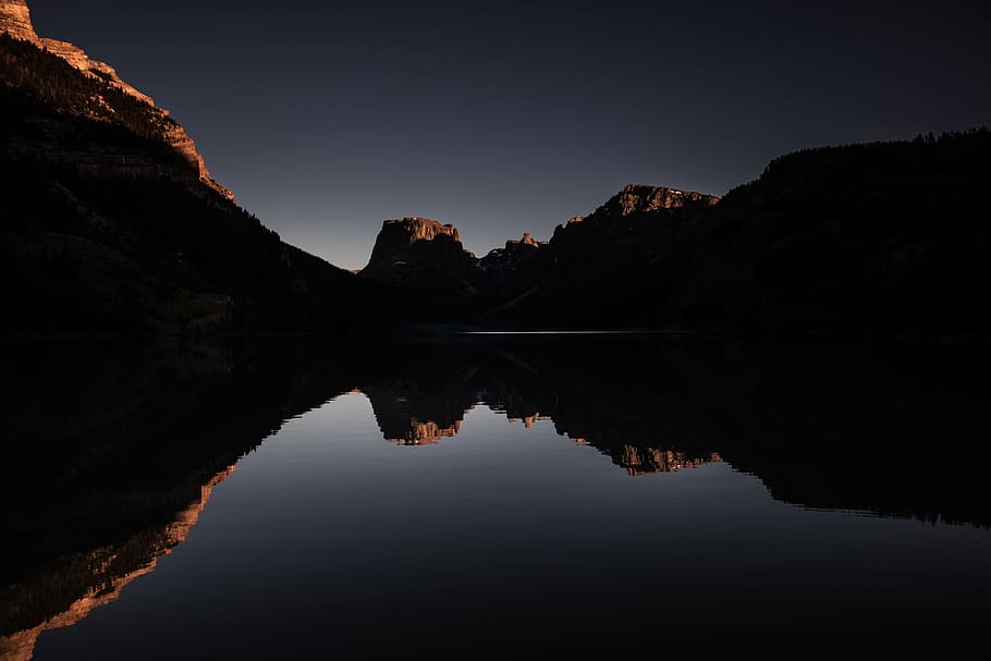 landscape of mountains beside the body of water, reflection, shadow HD wallpaper