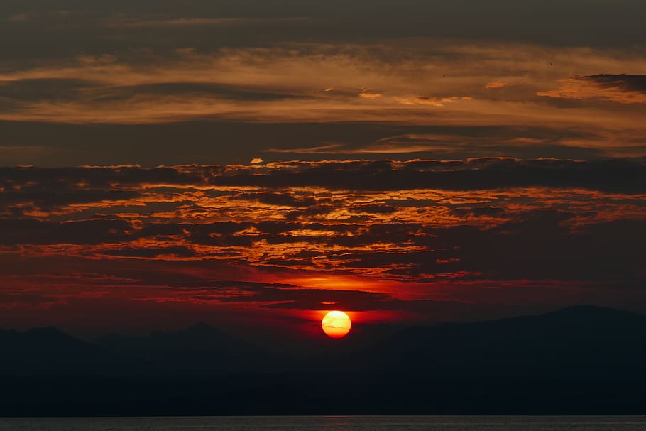 italy, lazise, sundown, cloud, cloudy, lake, garda, mountain HD wallpaper