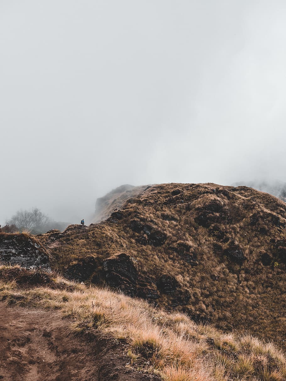 hill covered with mist, moody, landscape, trekking, hiking, backpacking HD wallpaper