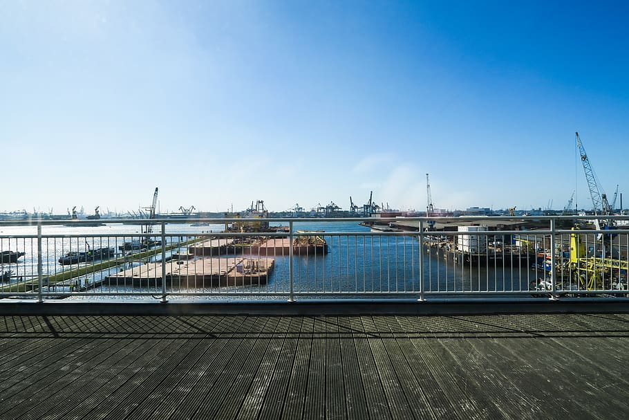 rotterdam, netherlands, cranes, docks, railings, waterway, shipping HD wallpaper