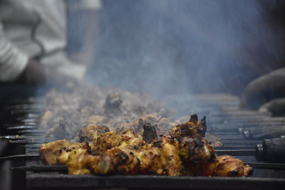 tikka party, chicken, rost, hot, food, food and drink, barbecue, HD wallpaper