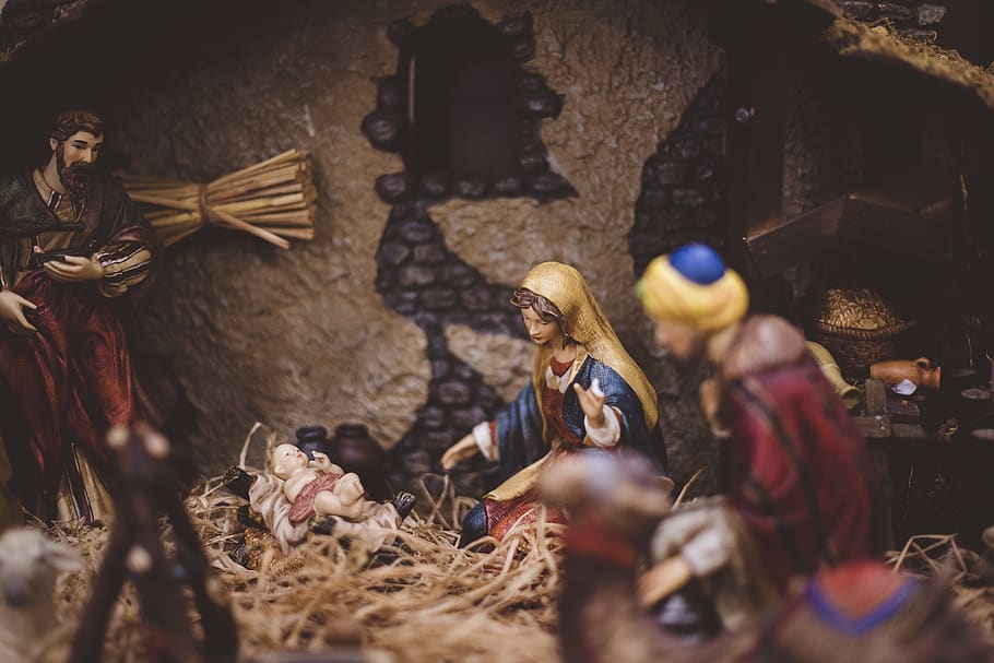 The Nativity figurine closeup photography, christmas, festive, HD wallpaper