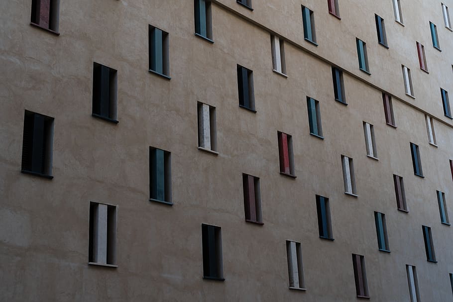 assorted-color building windows, exterior, less is more, functionalism HD wallpaper