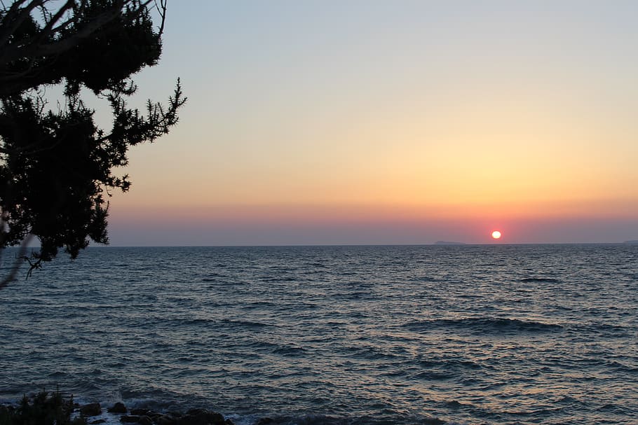 greece, nera, sunset, sunshine, ocean, ocean view, landscape HD wallpaper