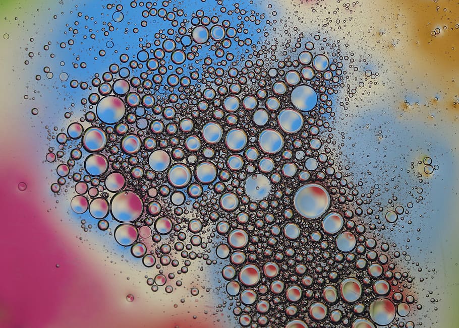 drops, macro, water, liquid, coloring, reflection, bubble, close-up HD wallpaper