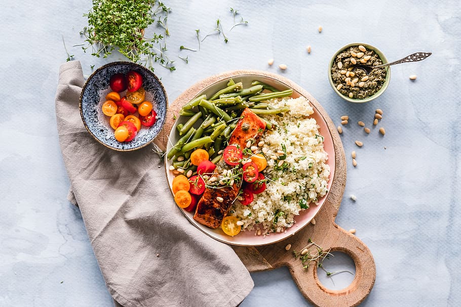 vegetable salad, food and drink, healthy eating, wellbeing, directly above HD wallpaper