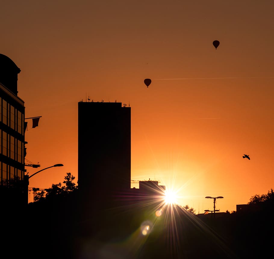 hamburg, germany, sunset, sky, silhouette, orange color, built structure HD wallpaper