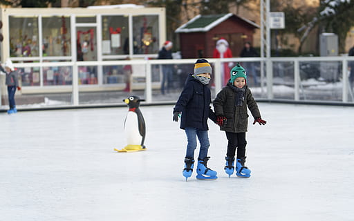 Two Children Inside of Ice Skating Field, action, boy, cold, enjoyment HD wallpaper