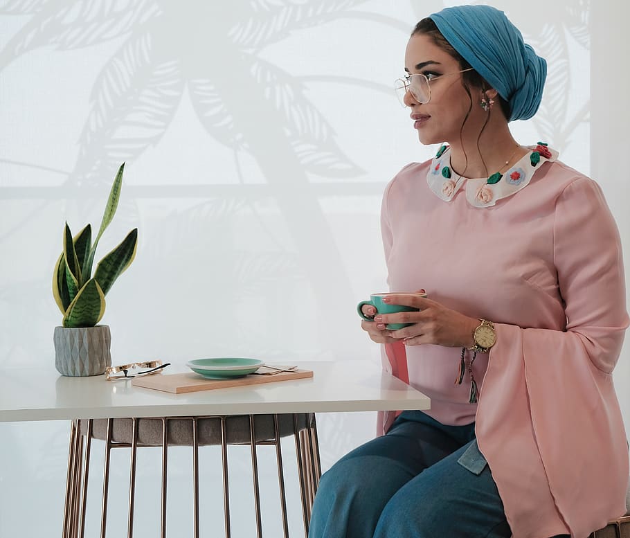 Woman Sitting on Chair Near a Table, acceptance, beautiful, coffee HD wallpaper