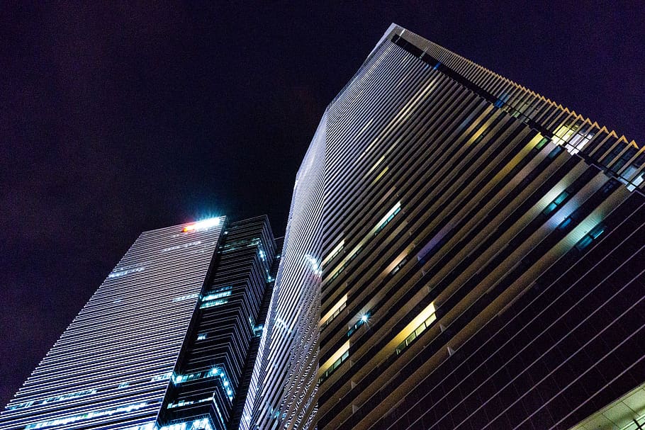 singapore, building, night shot, tower, light, town, cityscape, HD wallpaper