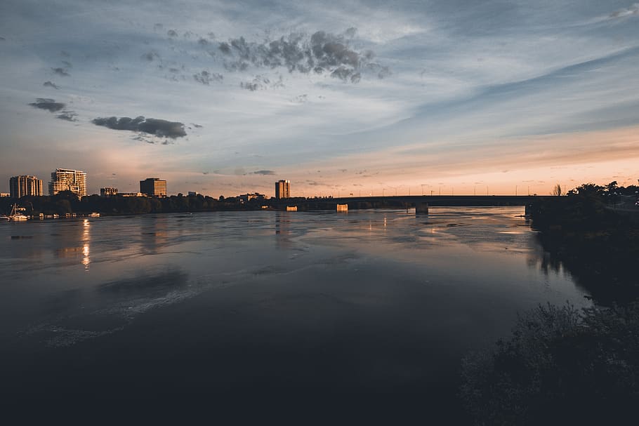 sun, building, city, cloud, sky, river, water, outside, spring HD wallpaper