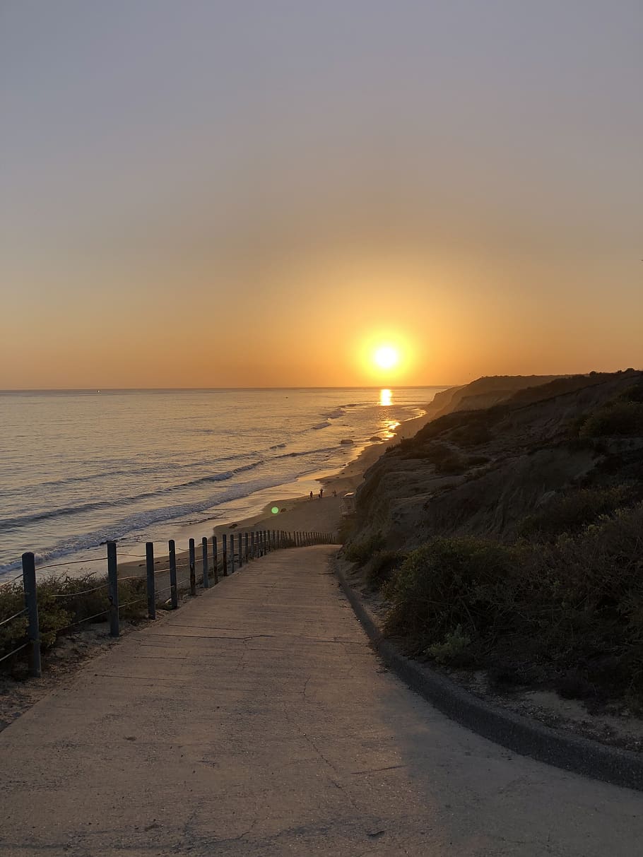 sunset, pacific, ocean, sea, beach, california, landscape, coast HD wallpaper