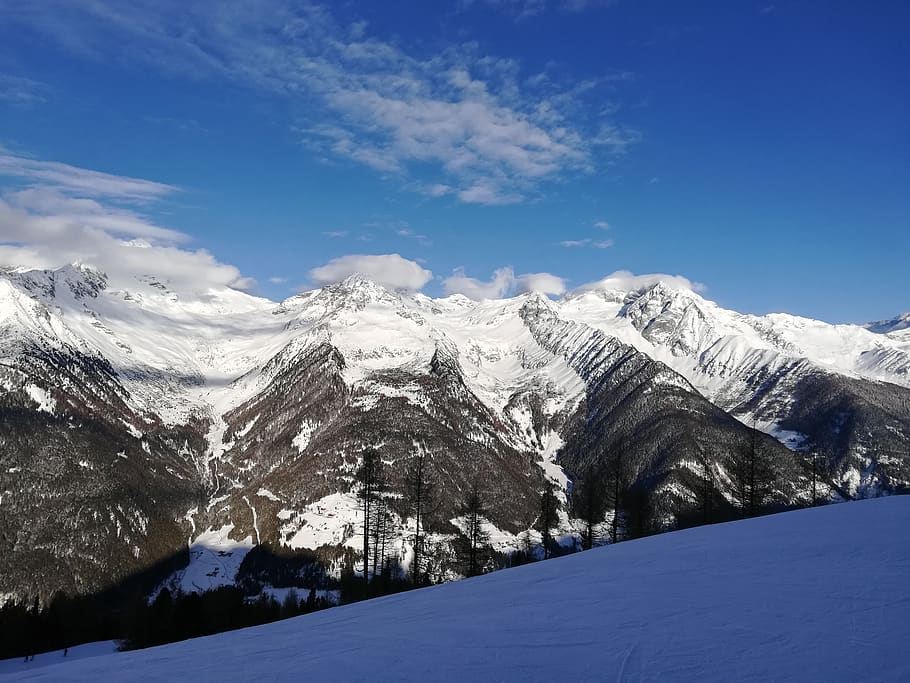 snow, mountains, alpine, winter, cold, clouds, sky, cold temperature HD wallpaper